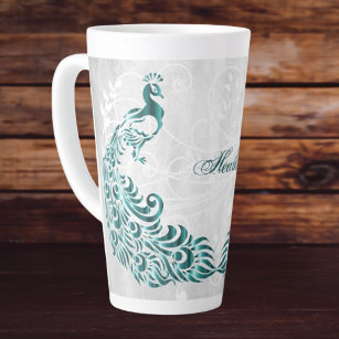 Teal Peacock Personalised Latte Mug