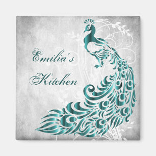 Teal Peacock Personalised Magnet
