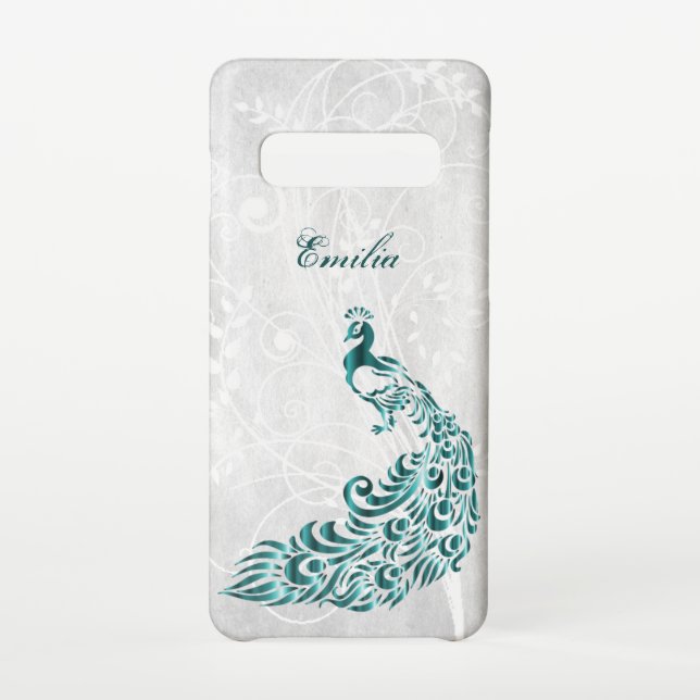 Teal Peacock Personalised Samsung Galaxy Case (Back)