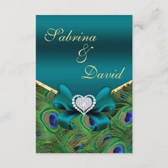 Teal Peacock Reception card (Front)