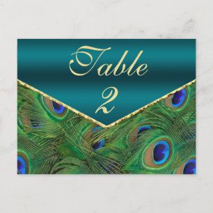 Teal Peacock Table Number Card