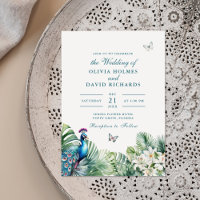 Teal Peacock Tropical Flowers Butterfly Wedding