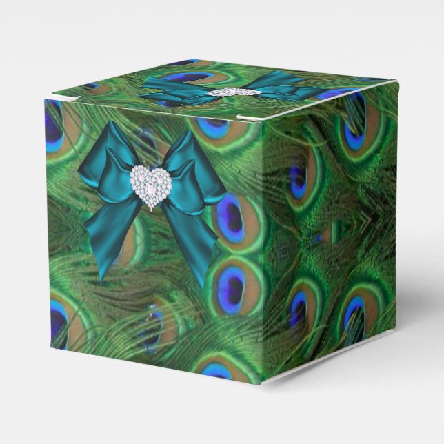 Teal  Peacock Wedding Favour Box (Front Side)