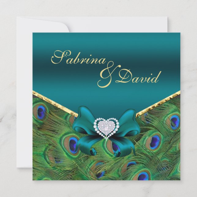 Teal Peacock Wedding Invitation (Front)