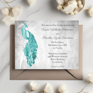 Teal Peacock Wedding Invitation