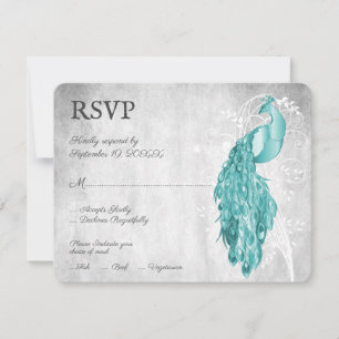 Teal Peacock Wedding RSVP Card