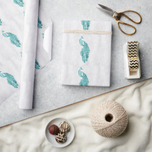 Teal Peacock Wedding Wrapping Paper