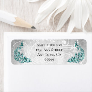 Teal Peacocks Address Label
