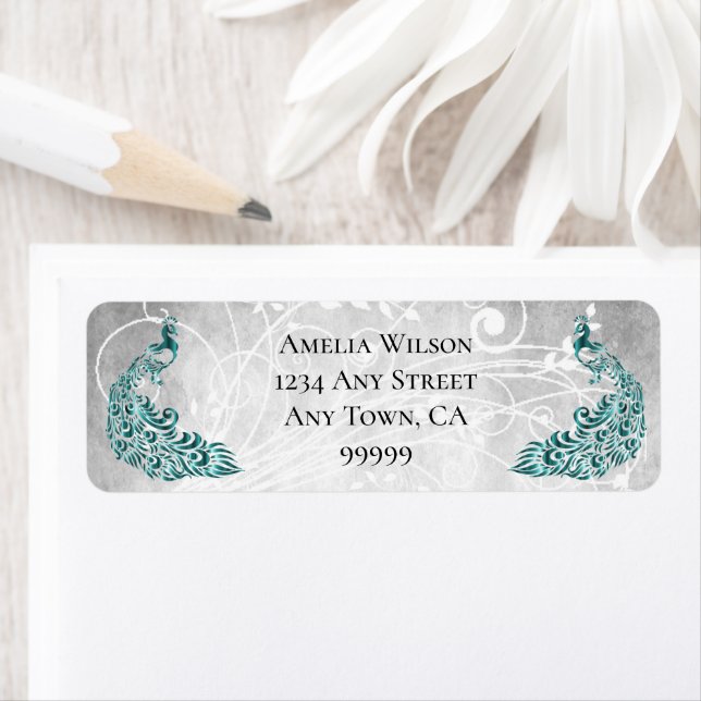 Teal Peacocks Address Label (Insitu)
