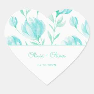 Teal Peonies Wedding Heart Sticker