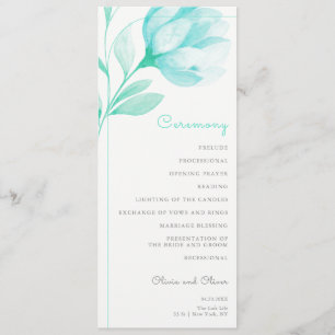 Teal Peonies Wedding Programme