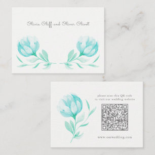 Teal Peonies Wedding Website QR Code Enclosure Card