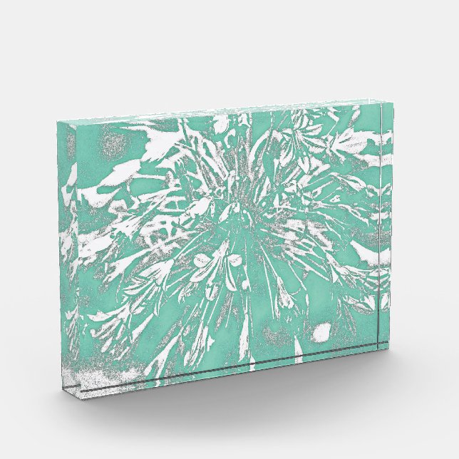 Teal Peony Acrylic Block (Left)