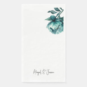 Teal Peony Personalized Names Wedding Napkin