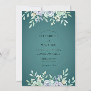 Teal Periwinkle Foliage Eucalyptus Wedding Invitation