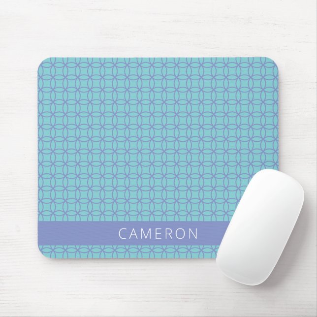 Teal Periwinkle Geometric Personalised Name Desk Mouse Pad (With Mouse)