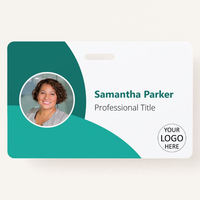 Teal Personalised Photo, Logo, Barcode Employee ID Badge (Creator Uploaded)