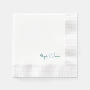 Teal Personalized Script Names Wedding Napkin