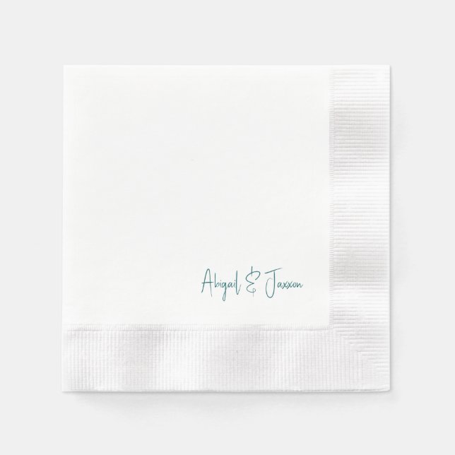 Teal Personalized Script Names Wedding  Napkin (Front)
