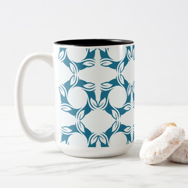 Teal Petal Modern Geometric Two-Tone Coffee Mug (With Donut)