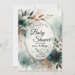 Teal Petals in Bronze Bloom Baby Shower Invitation