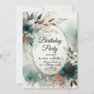 Teal Petals in Bronze Bloom Birthday Party Invitation