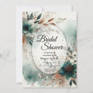 Teal Petals in Bronze Bloom Bridal Shower Invitation