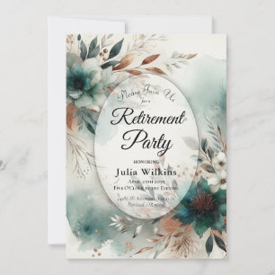 Teal Petals in Bronze Bloom Retirement Party Invitation