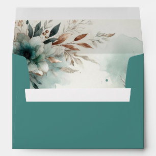 Teal Petals in Bronze Bloom Wedding Envelope
