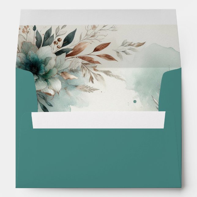 Teal Petals in Bronze Bloom Wedding Envelope (Back (Bottom))