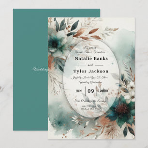 Teal Petals in Bronze Bloom Wedding Invitation
