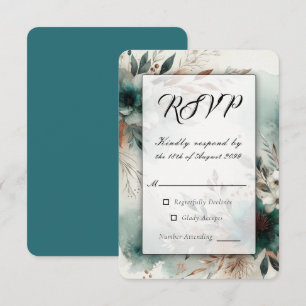 Teal Petals in Bronze Bloom Wedding RSVP Card