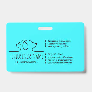 Teal Petsitter dog cat line art logo veterinary ID Badge