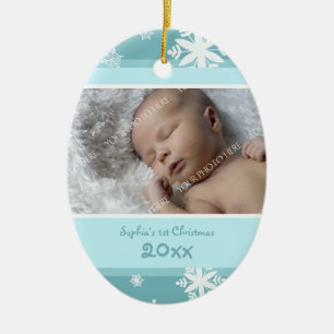 Teal Photo Baby's 1st Christmas Ornament