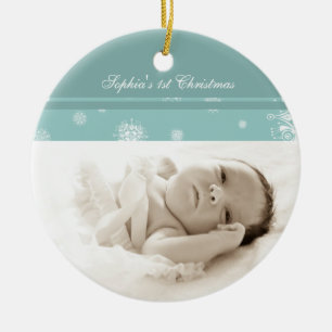 Teal Photo Baby's 1st Christmas Ornament