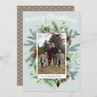 Teal Photo Christmas Greenery Greeting Card