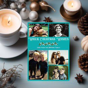 Teal Photo Collage Starfish Christmas Flat Cards