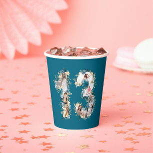 Teal Photo Collage Yellow Flower 13th Birthday Paper Cups