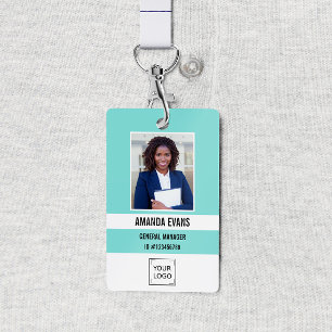 Teal Photo Employee Logo or QR CODE Security ID Badge