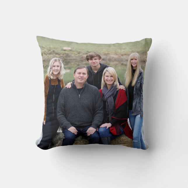 Teal Photo Family Quote Wavy Pattern Double Sided Cushion (Front)
