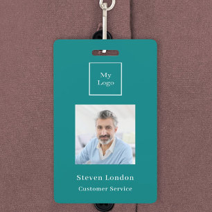 Teal photo name QR code business logo ID Badge