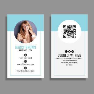 Teal Photo QR Code Connect With Me Minimal Business Card