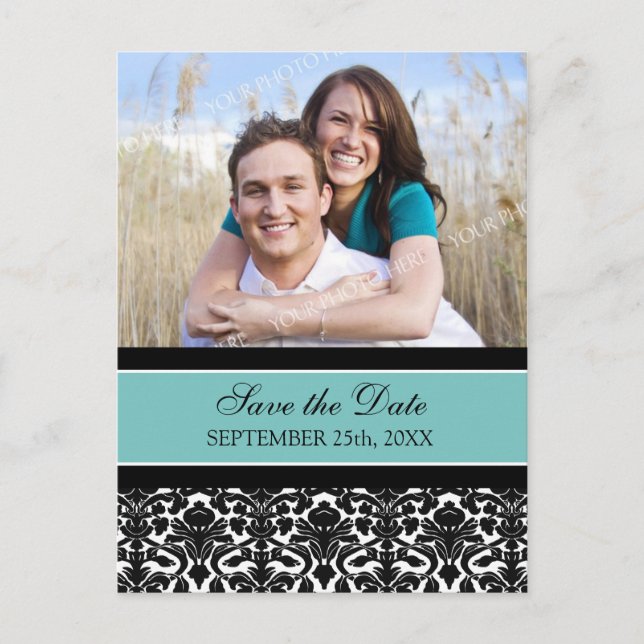 Teal Photo Save the Date Wedding Postcards (Front)