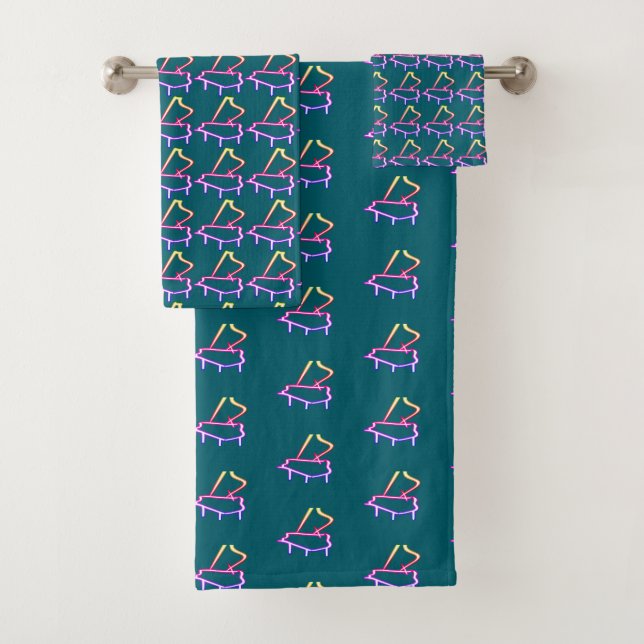 Teal Piano Embellished  Bath Towel Set (Insitu)