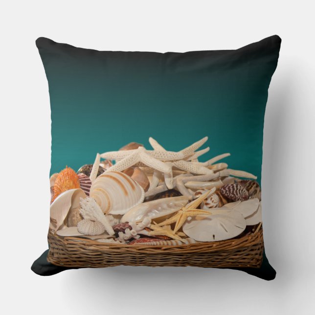 Teal Picture Sea Treasures Seashells Cushion (Front)