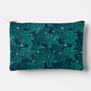 Teal Pine Branches With White Snowflakes Accessory Pouch