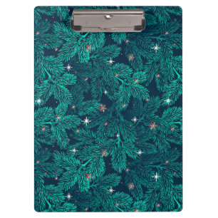 Teal Pine Branches With White Snowflakes Clipboard