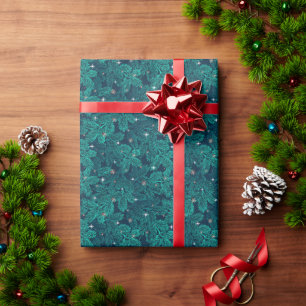 Teal Pine Branches With White Snowflakes Wrapping Paper