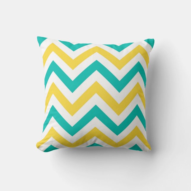 Teal, Pineapple, Wht Large Chevron ZigZag Pattern Cushion (Front)