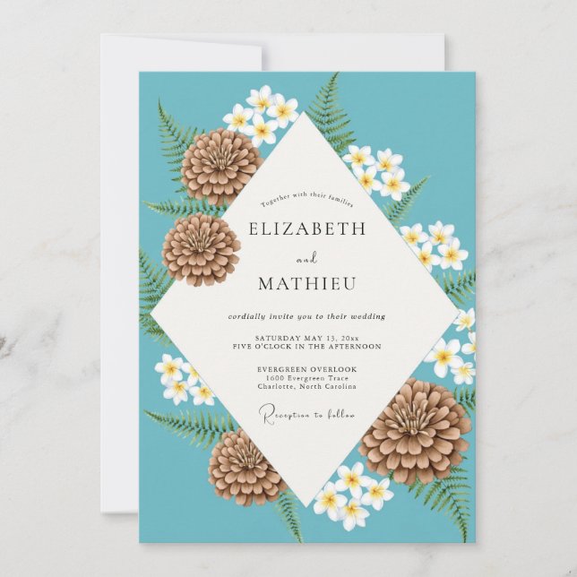 Teal Pinecone Winter Eucalyptus Wedding Invitation (Front)